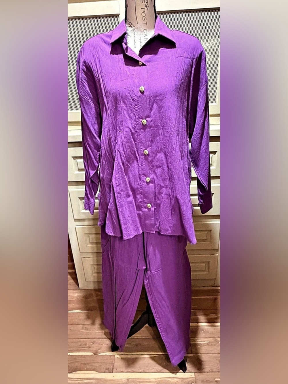 VTG 90s Nicole Summers Purple Gauze Crinkle Blouse & Pants Set